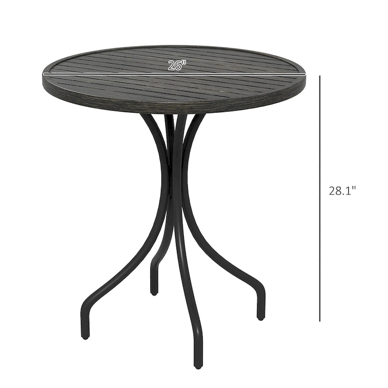 Table d'appoint d'extérieur Outsunny, table de patio ronde de 66 cm avec cadre en acier et plateau à lattes pour le jardin