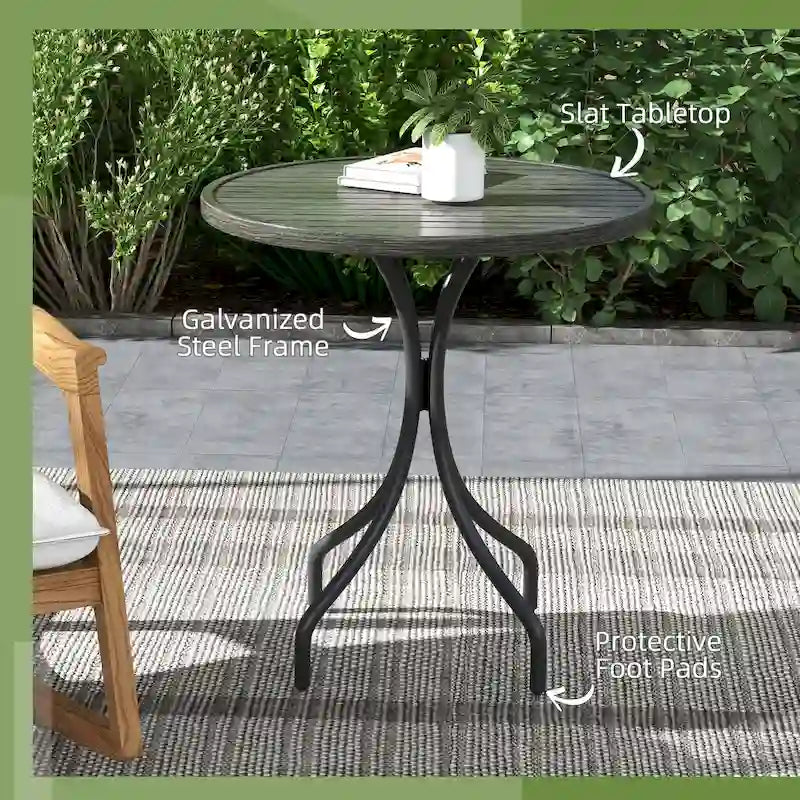Table d'appoint d'extérieur Outsunny, table de patio ronde de 66 cm avec cadre en acier et plateau à lattes pour le jardin
