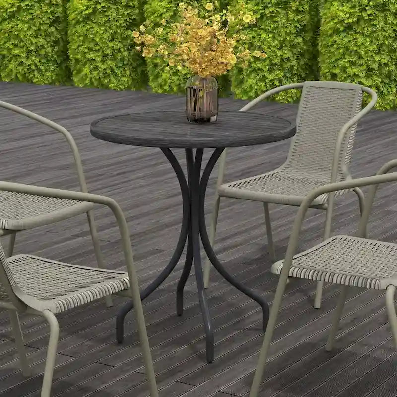 Table d'appoint d'extérieur Outsunny, table de patio ronde de 66 cm avec cadre en acier et plateau à lattes pour le jardin