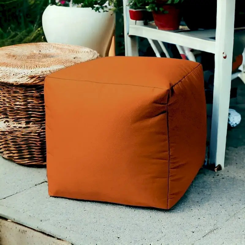 HomeRoots 17 Cool Orange Solid Color Indoor Outdoor Pouf Ottoman - 17' X '17' X '17