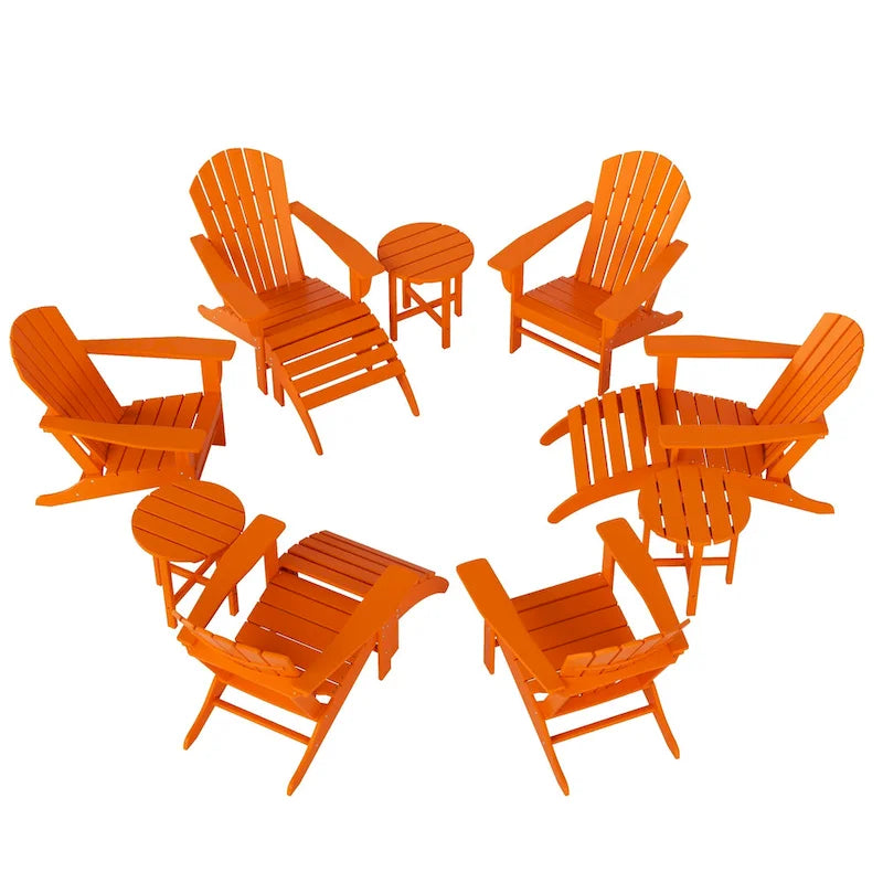 Fauteuil Adirondack Polytrends Altura 12 pièces en polyéthylène résistant aux intempéries avec repose-pieds et table d'appoint