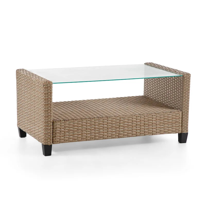Table basse d'extérieur Alaya moderne en osier et plateau en verre par M&L Co.