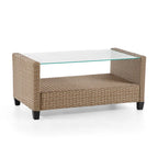 Table basse d'extérieur Alaya moderne en osier et plateau en verre par M&L Co.