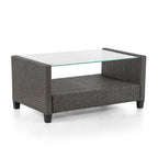 Table basse d'extérieur Alaya moderne en osier et plateau en verre par M&L Co.