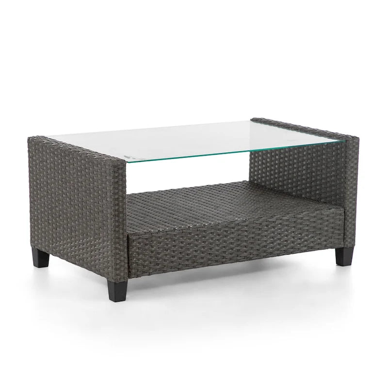 Table basse d'extérieur Alaya moderne en osier et plateau en verre par M&L Co.