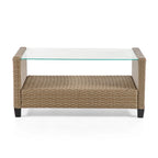 Table basse d'extérieur Alaya moderne en osier et plateau en verre par M&L Co.