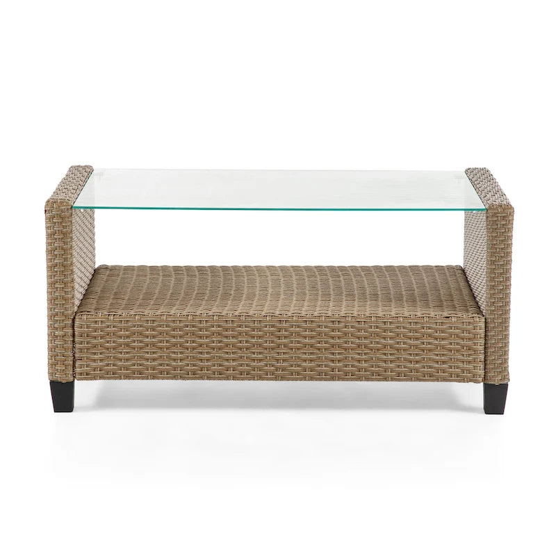 Table basse d'extérieur Alaya moderne en osier et plateau en verre par M&L Co.