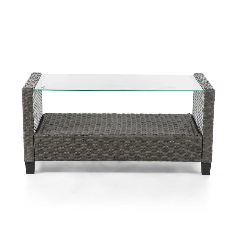 Table basse d'extérieur Alaya moderne en osier et plateau en verre par M&L Co.