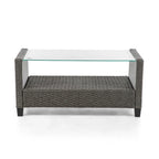 Table basse d'extérieur Alaya moderne en osier et plateau en verre par M&L Co.