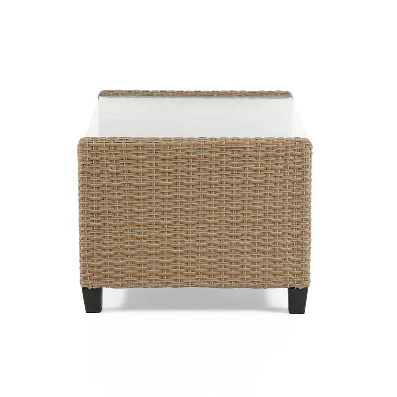 Table basse d'extérieur Alaya moderne en osier et plateau en verre par M&L Co.