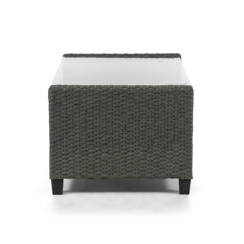Table basse d'extérieur Alaya moderne en osier et plateau en verre par M&L Co.