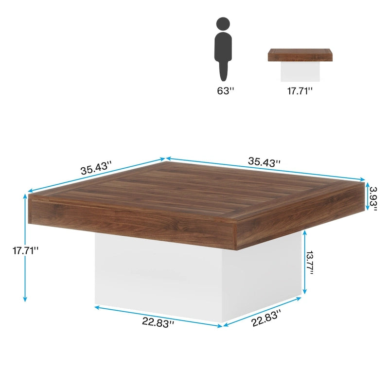 Farmhouse Coffee Table Square LED Coffee Table Engineered wood Coffee Table for Living Room