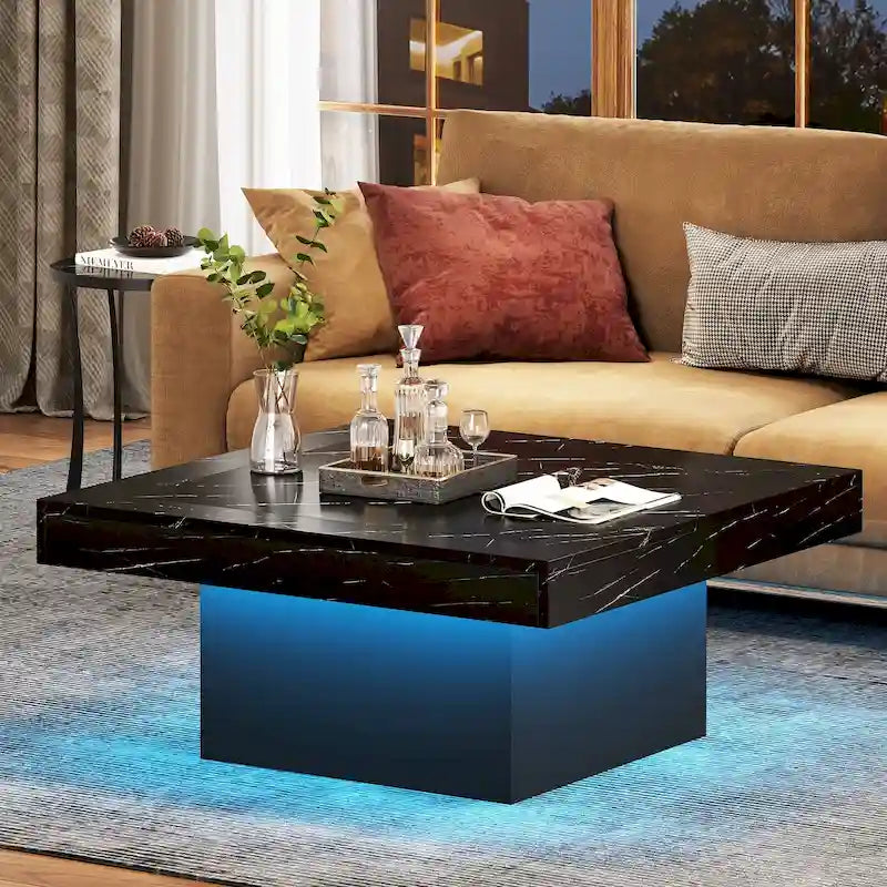 Farmhouse Coffee Table Square LED Coffee Table Engineered wood Coffee Table for Living Room