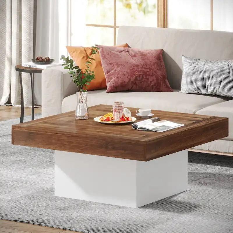 Table basse de ferme carrée, table basse LED en bois composite pour salon