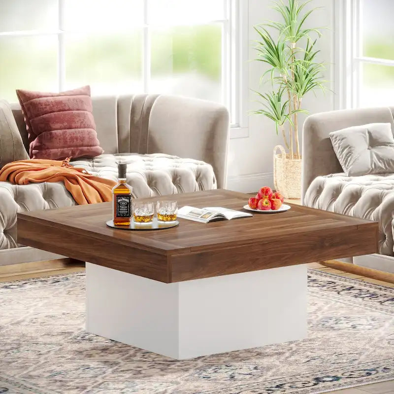 Table basse de ferme carrée, table basse LED en bois composite pour salon