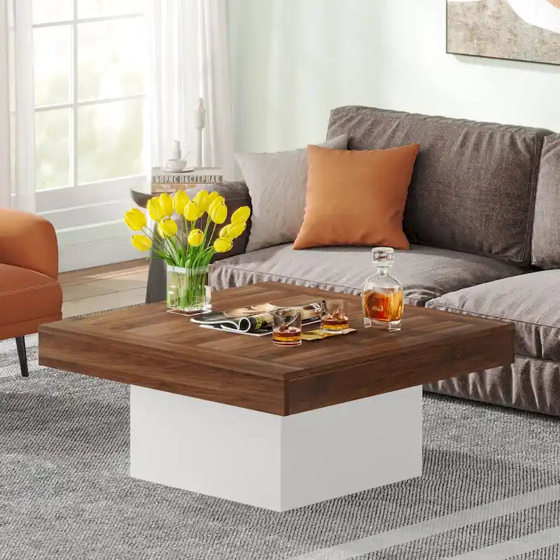 Table basse de ferme carrée, table basse LED en bois composite pour salon