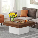 Table basse de ferme carrée, table basse LED en bois composite pour salon