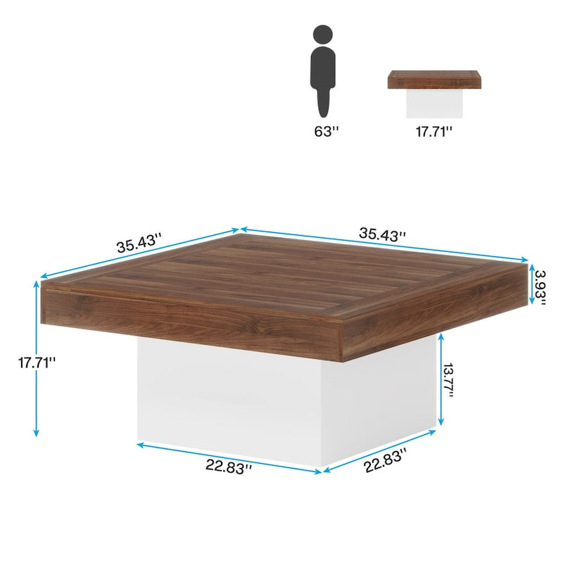 Table basse de ferme carrée, table basse LED en bois composite pour salon