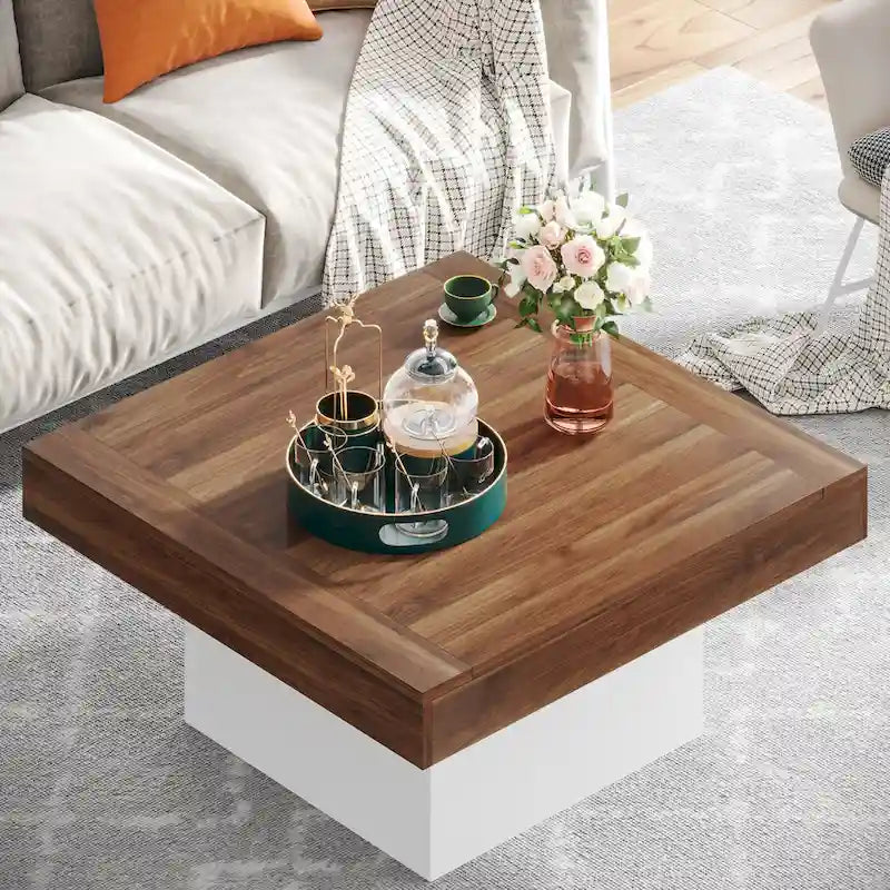 Table basse de ferme carrée, table basse LED en bois composite pour salon