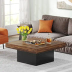 Table basse de ferme carrée, table basse LED en bois composite pour salon