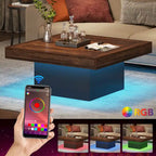 Table basse de ferme carrée, table basse LED en bois composite pour salon