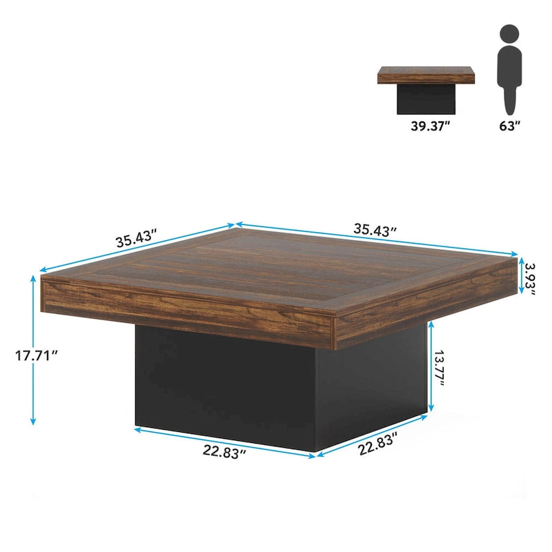 Table basse de ferme carrée, table basse LED en bois composite pour salon