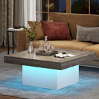 Table basse de ferme carrée, table basse LED en bois composite pour salon