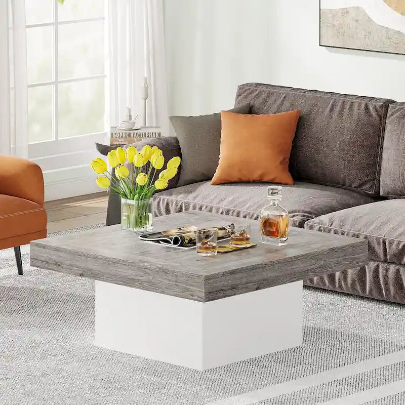 Table basse de ferme carrée, table basse LED en bois composite pour salon