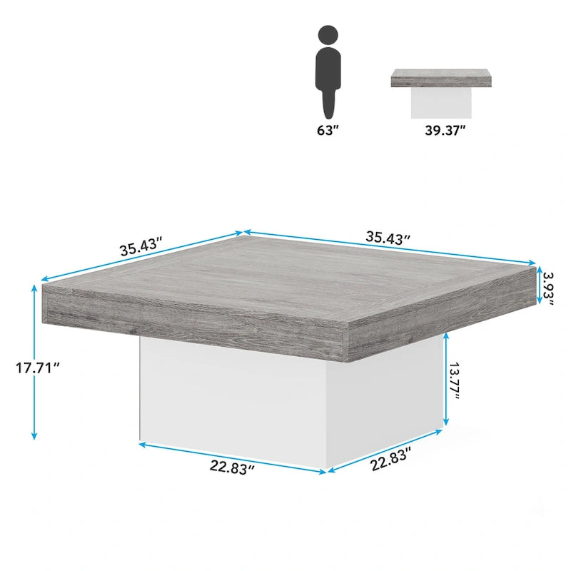 Table basse de ferme carrée, table basse LED en bois composite pour salon