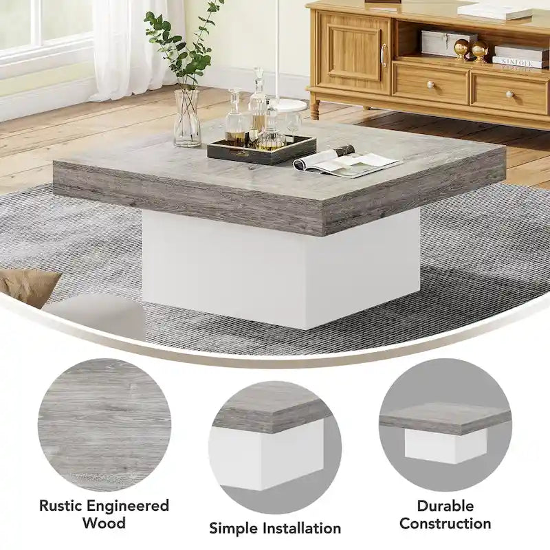 Table basse de ferme carrée, table basse LED en bois composite pour salon