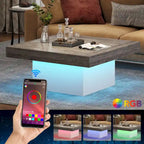 Table basse de ferme carrée, table basse LED en bois composite pour salon