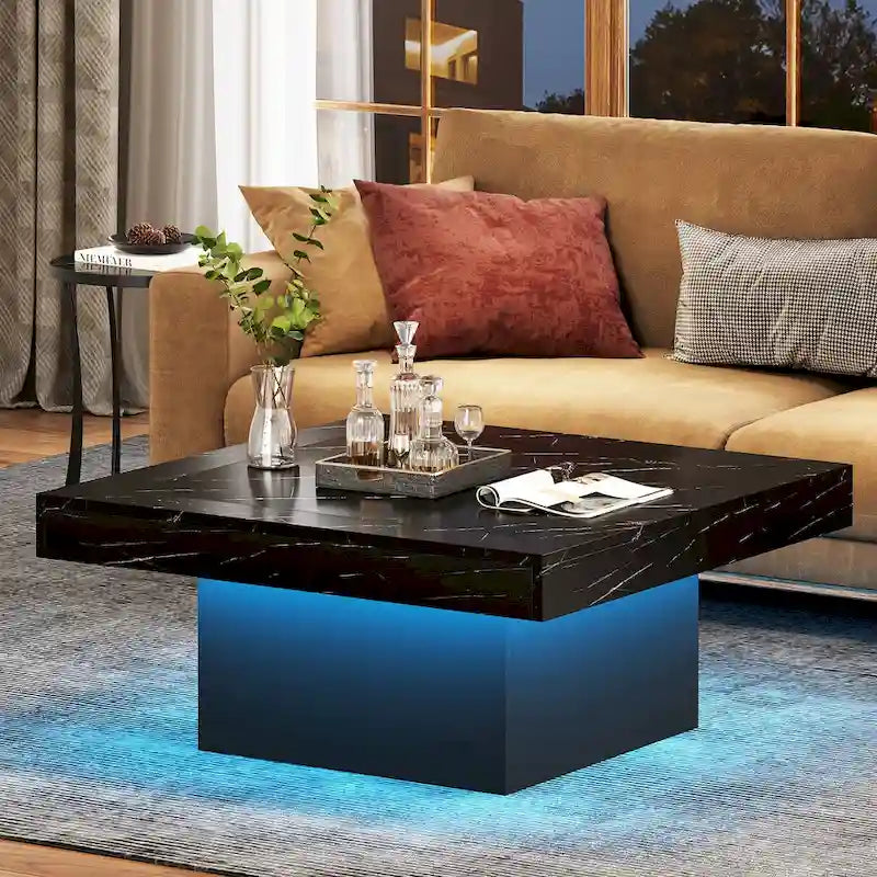 Table basse de ferme carrée, table basse LED en bois composite pour salon