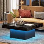 Table basse de ferme carrée, table basse LED en bois composite pour salon