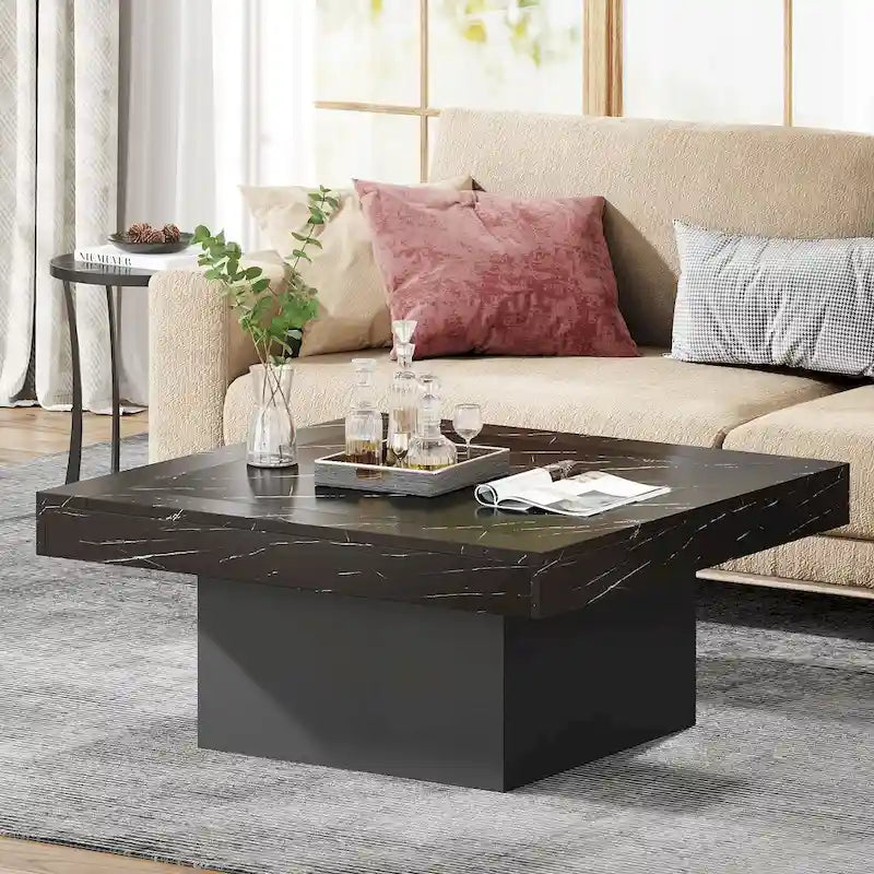 Table basse de ferme carrée, table basse LED en bois composite pour salon