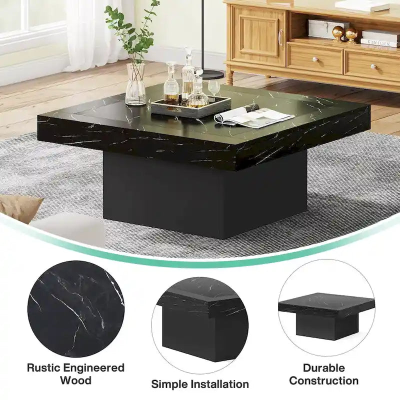 Table basse de ferme carrée, table basse LED en bois composite pour salon
