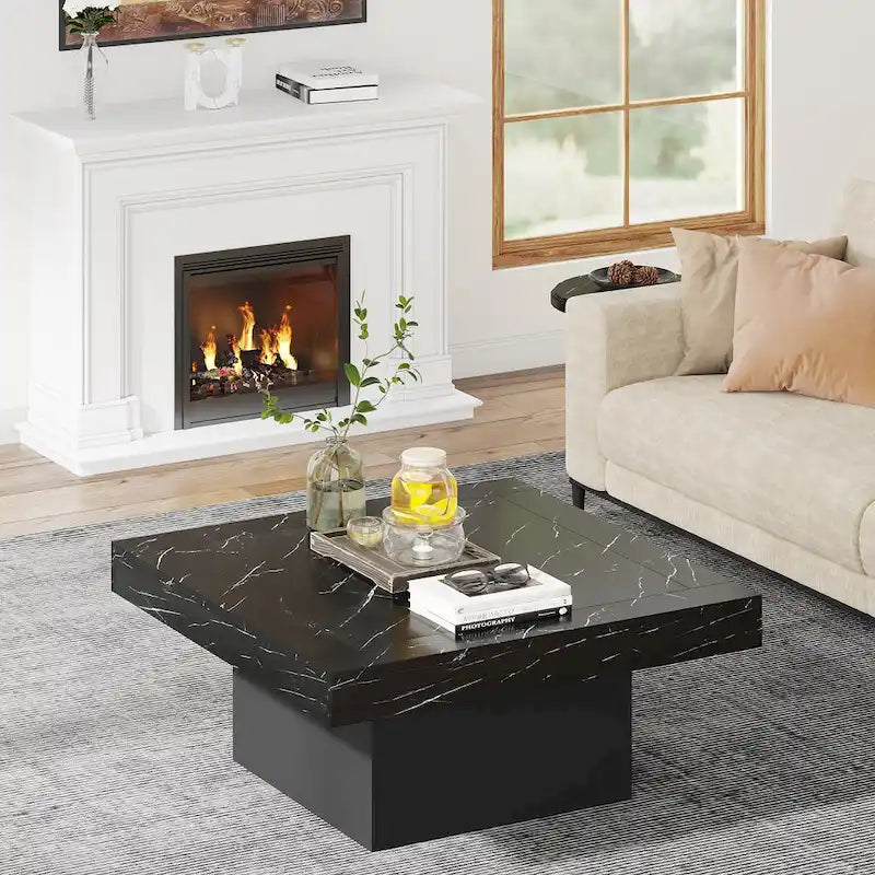 Table basse de ferme carrée, table basse LED en bois composite pour salon