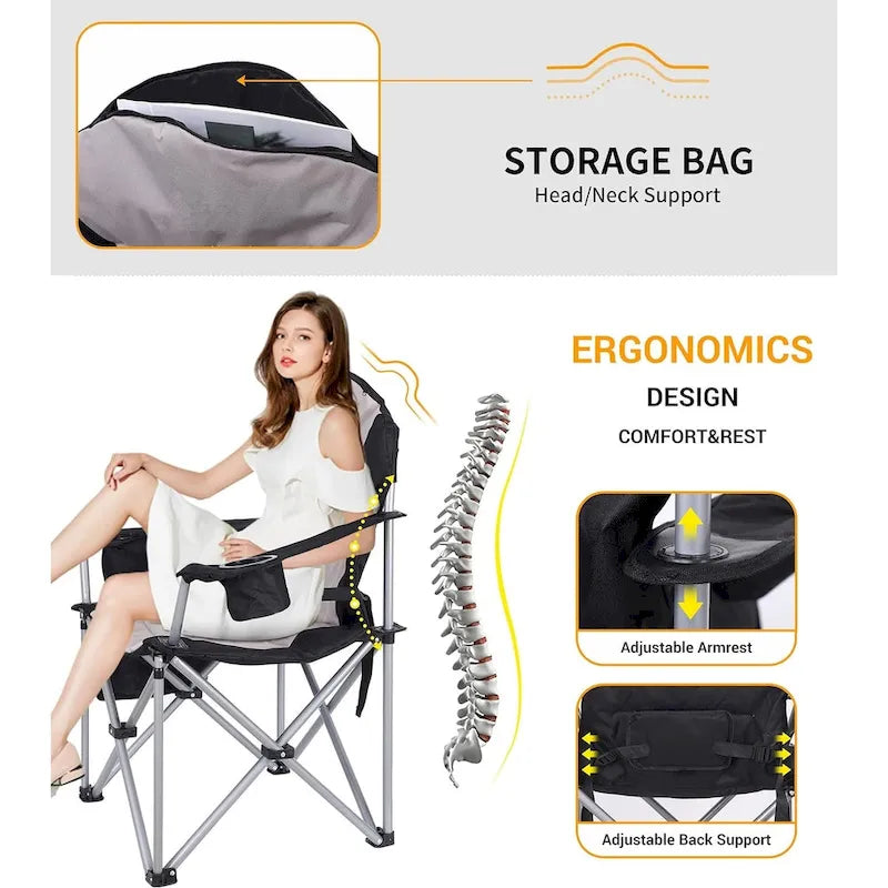 Chaise de camping chauffante, Chaise pliante de camping chauffante, Dossier de chaise réglable, Sac isotherme, Porte-gobelet et Support zippé