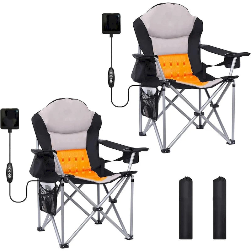 Chaise de camping chauffante, Chaise pliante de camping chauffante, Dossier de chaise réglable, Sac isotherme, Porte-gobelet et Support zippé