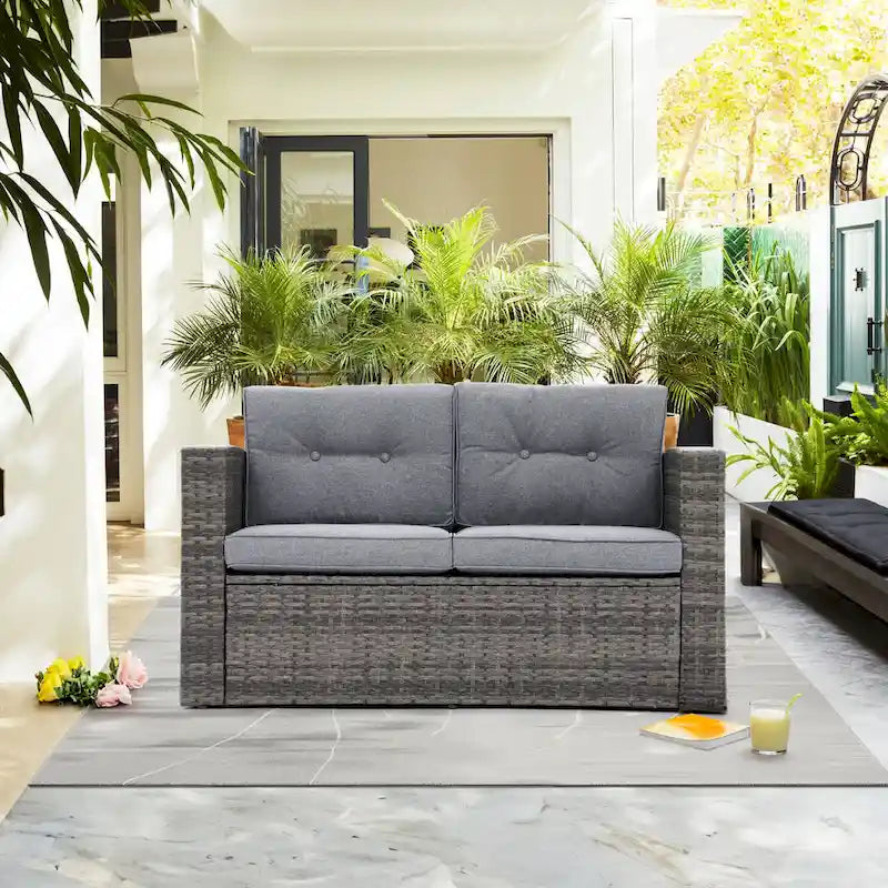 Outdoor Wicker Loveseat with Cushion
