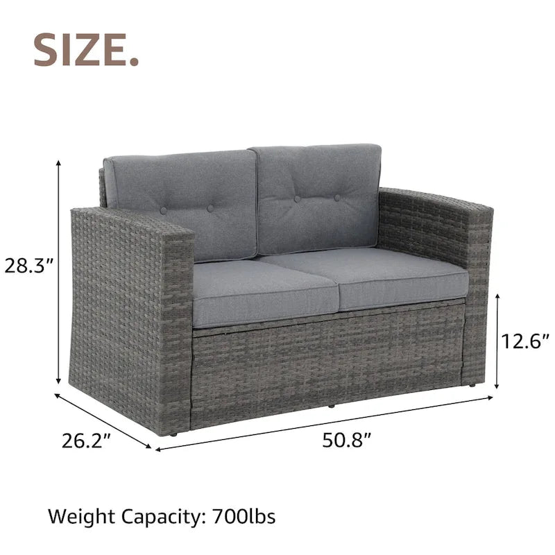 Causeuse d'extérieur en osier avec coussin