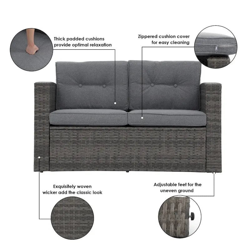 Causeuse d'extérieur en osier avec coussin