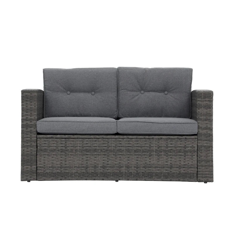 Causeuse d'extérieur en osier avec coussin