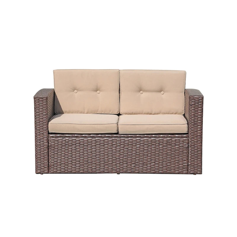 Causeuse d'extérieur en osier avec coussin