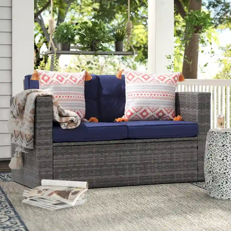 Causeuse d'extérieur en osier avec coussin