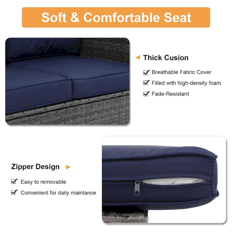 Causeuse d'extérieur en osier avec coussin