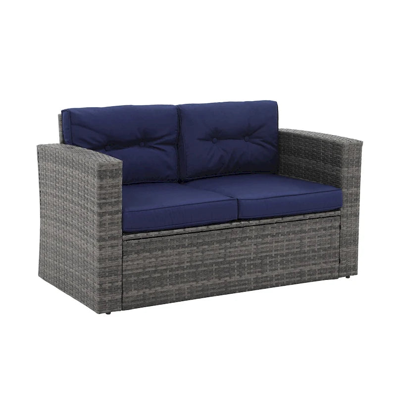 Causeuse d'extérieur en osier avec coussin