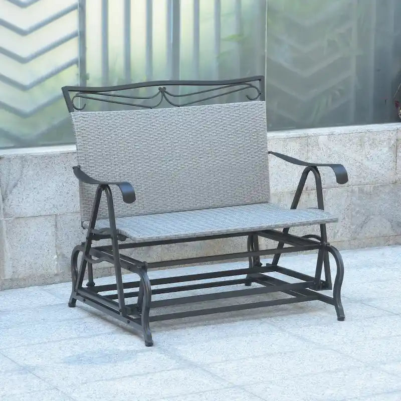 Banc double planeur en résine tressée Valencia/cadre en acier