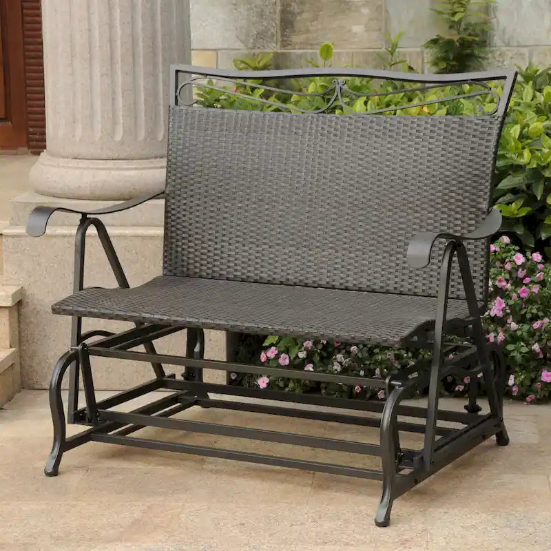 Banc double planeur en résine tressée Valencia/cadre en acier