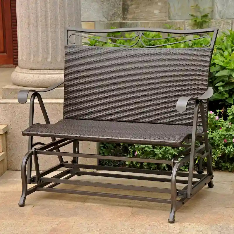 Banc double planeur en résine tressée Valencia/cadre en acier