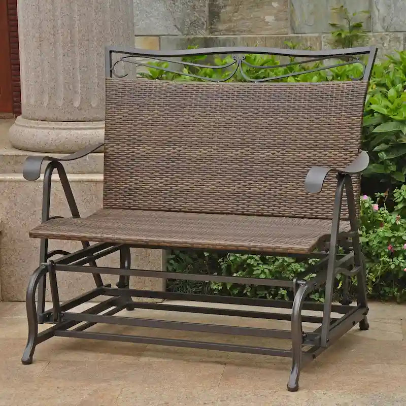 Banc double planeur en résine tressée Valencia/cadre en acier